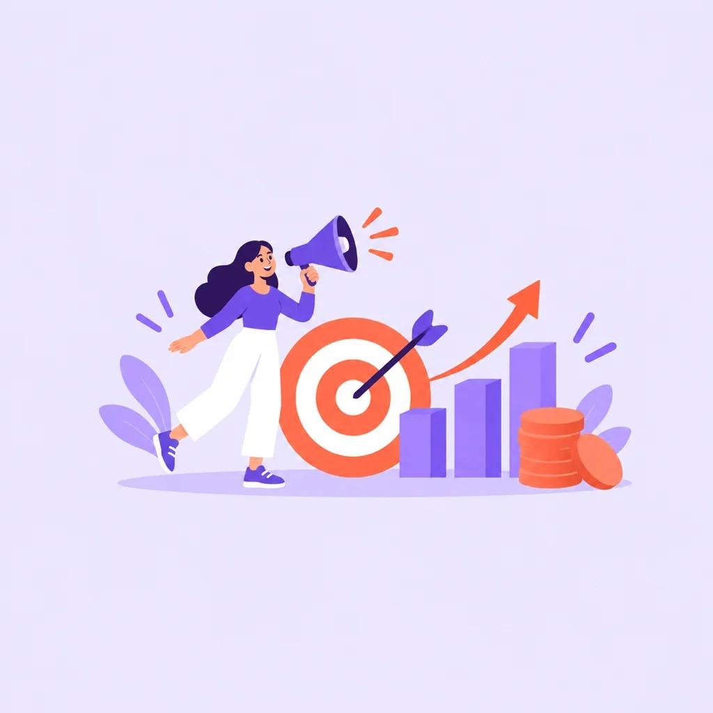 Paid advertising: a megaphone, a target and a rising results chart
