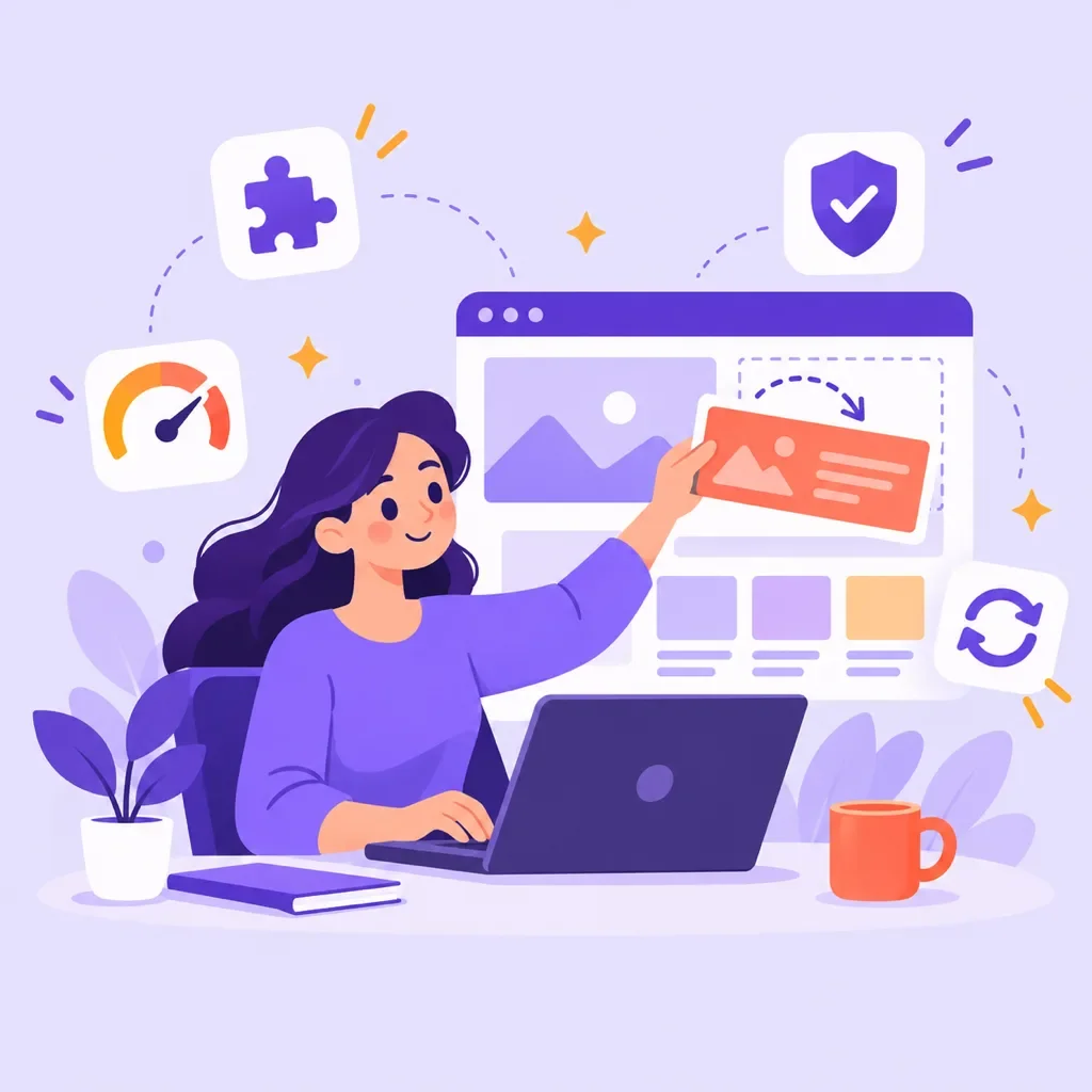 Editing a WordPress page with content blocks, plugins, security and updates